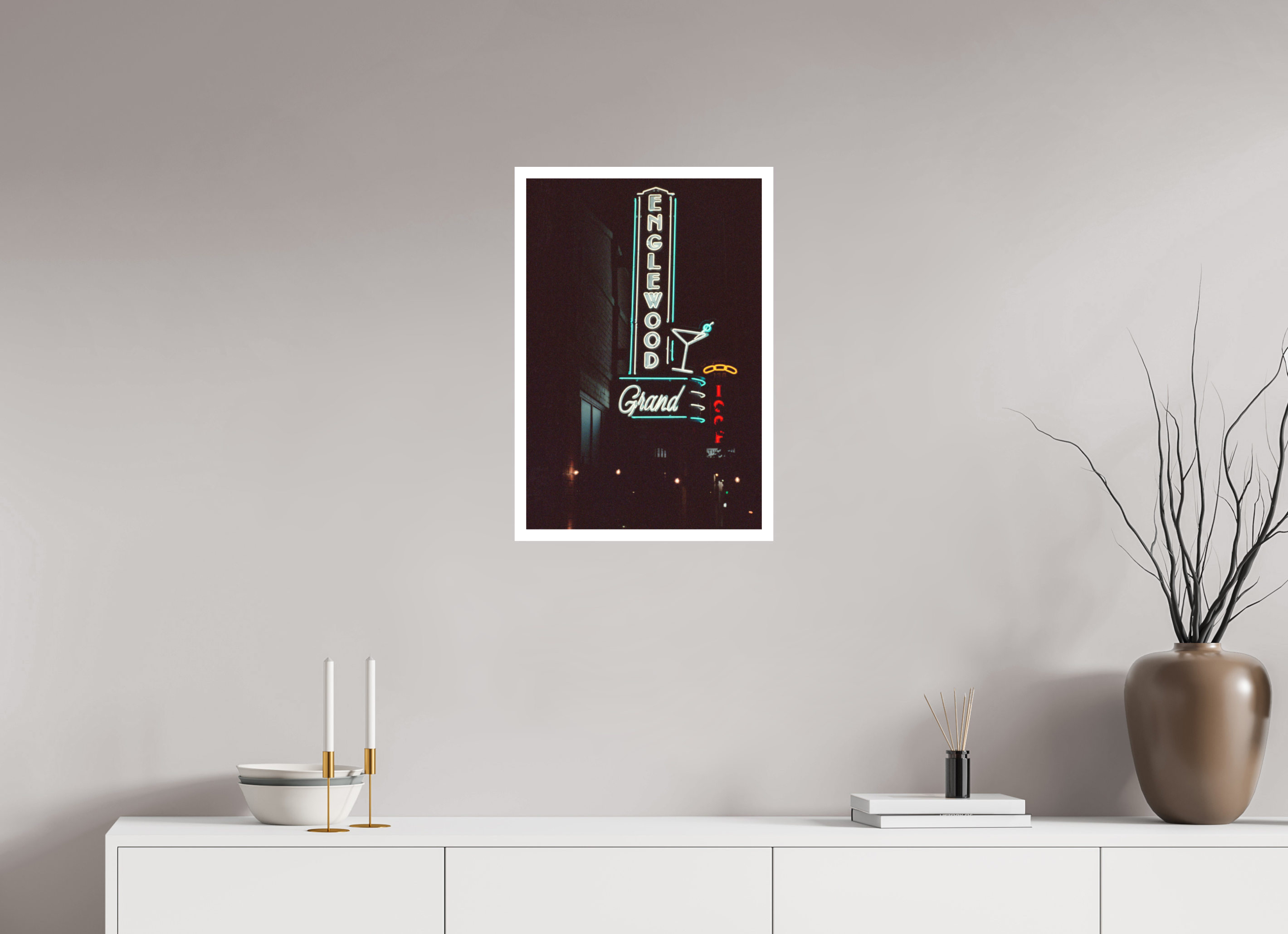 16 x 23.8″, Hahnemuhle Ultra Smooth Paper Englewood Grand Neon Lights Photo Masterprint