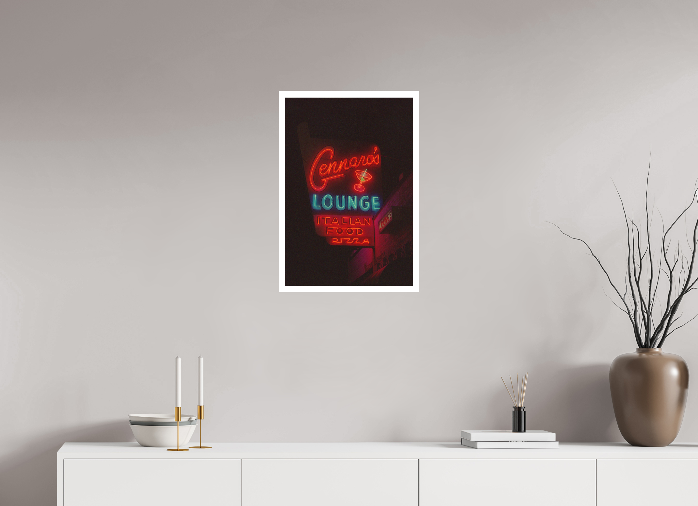 16 x 23.6″, Hahnemuhle Ultra Smooth Paper Gennaro’s Cafe Italiano Neon Lights Photo Masterprint