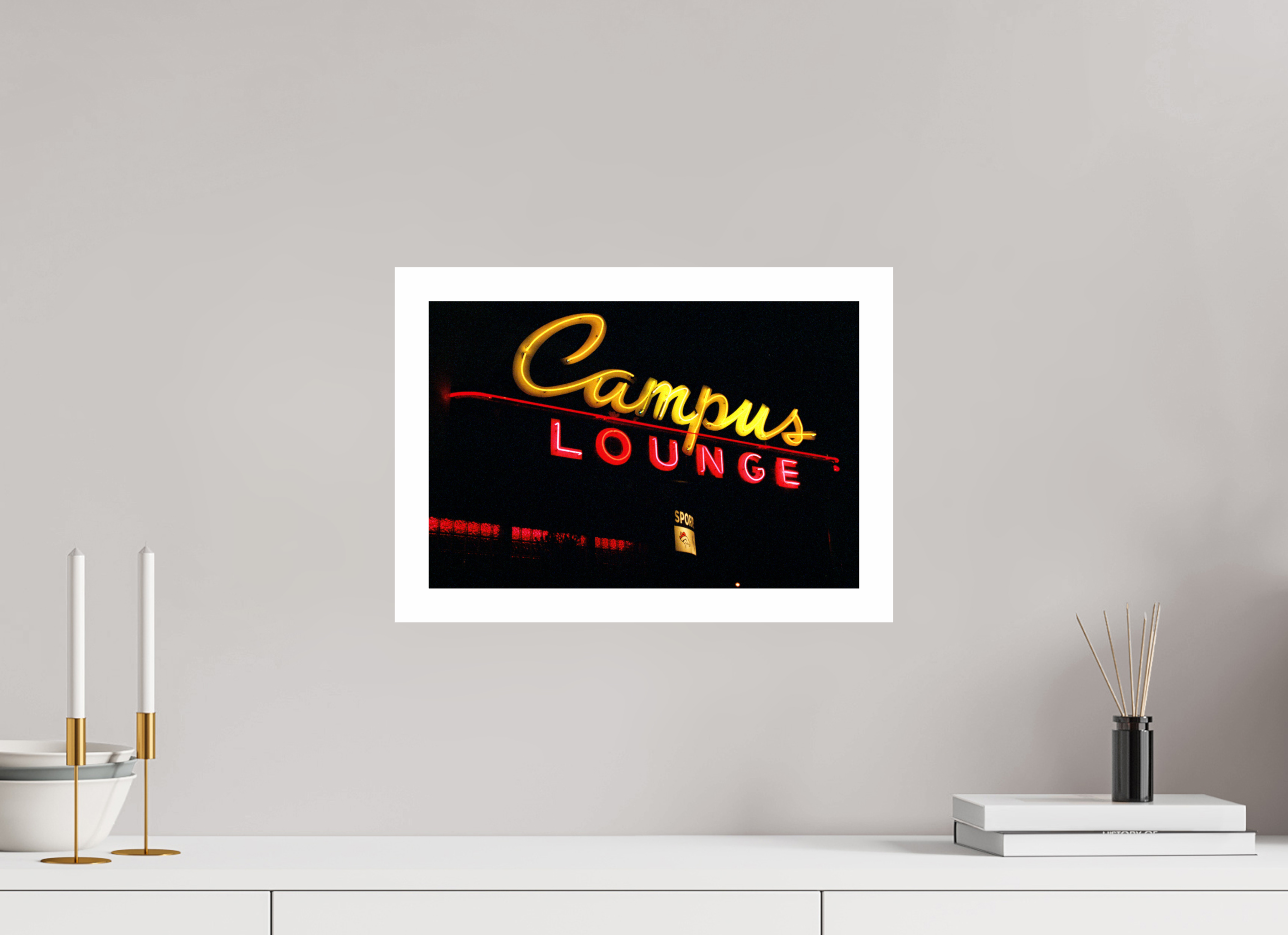 15 x 10″, Adam Configeration 2 Campus Lounge Neon Lights Photo Masterprint
