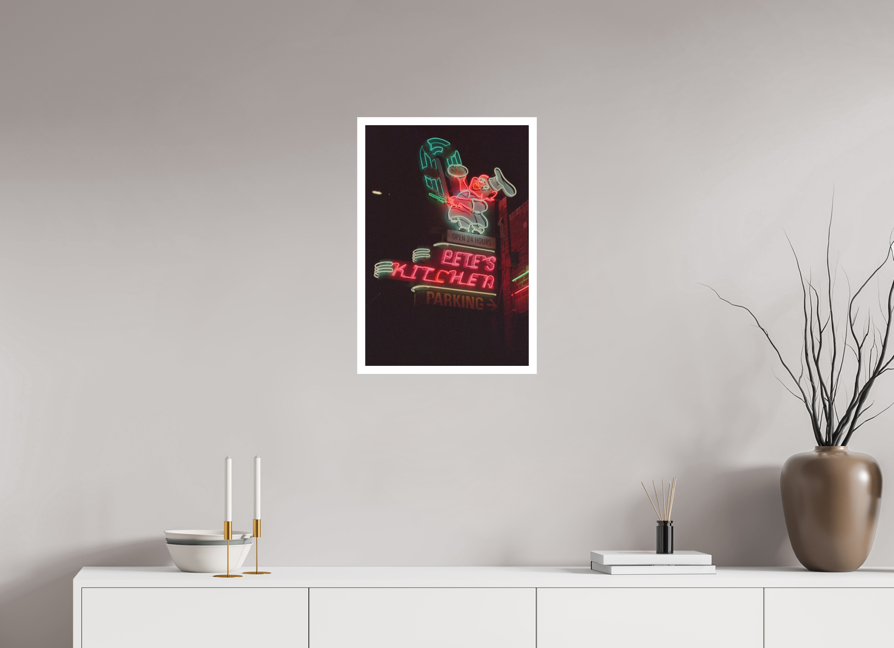 16 x 23.5″, Hahnemuhle Ultra Smooth Paper Pete’s Kitchen Neon Lights Photo Master-print