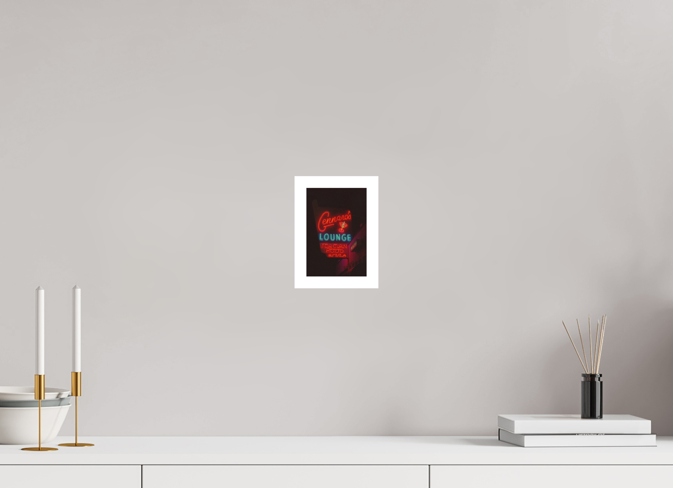 4 x 5.9″, Hahnemuhle Ultra Smooth Paper Gennaro’s Cafe Italiano Neon Lights Photo Masterprint