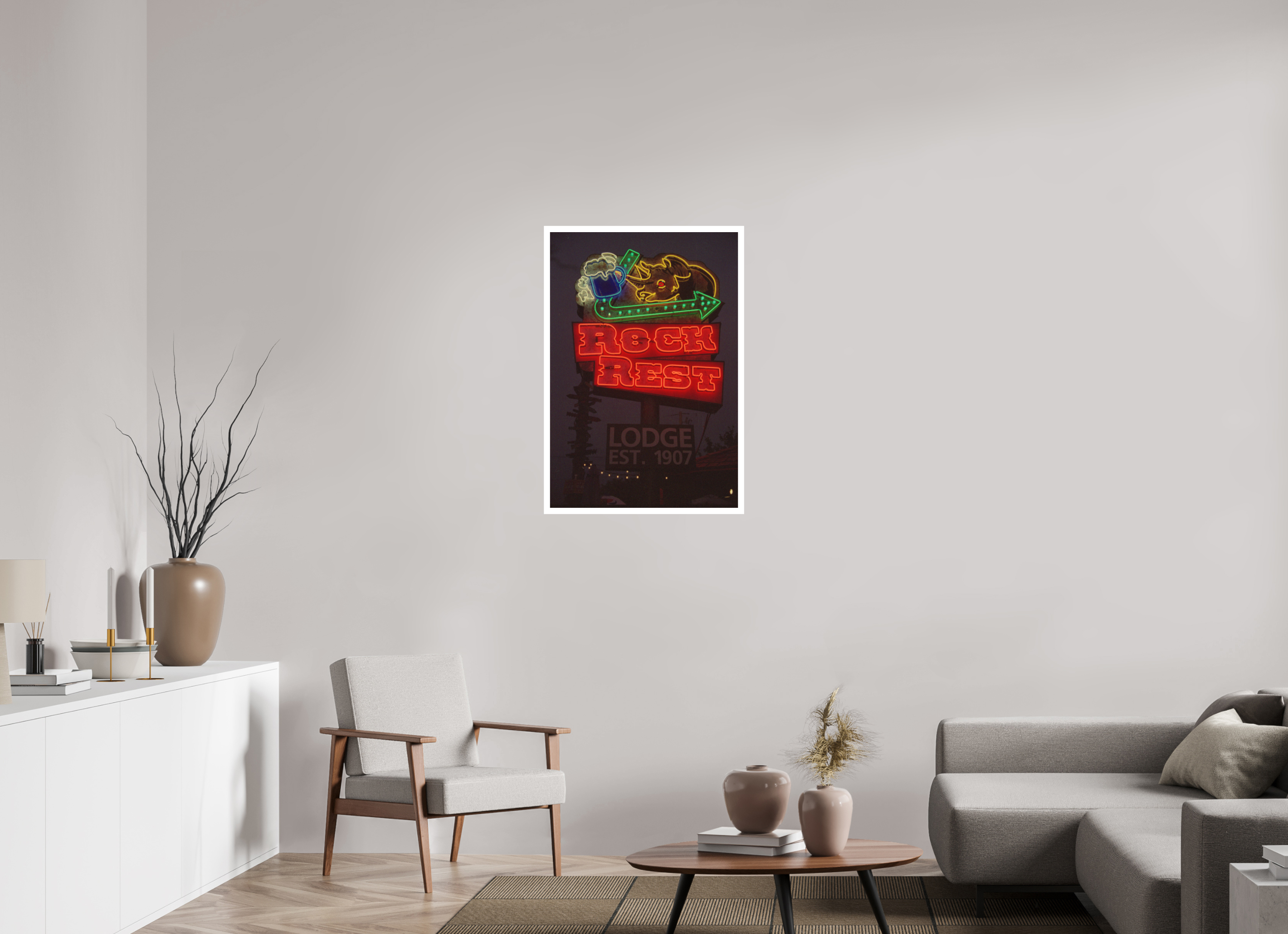 24 x 35.2″, Hahnemuhle Ultra Smooth Paper Rock Rest Lodge Neon Lights Photo Master-print