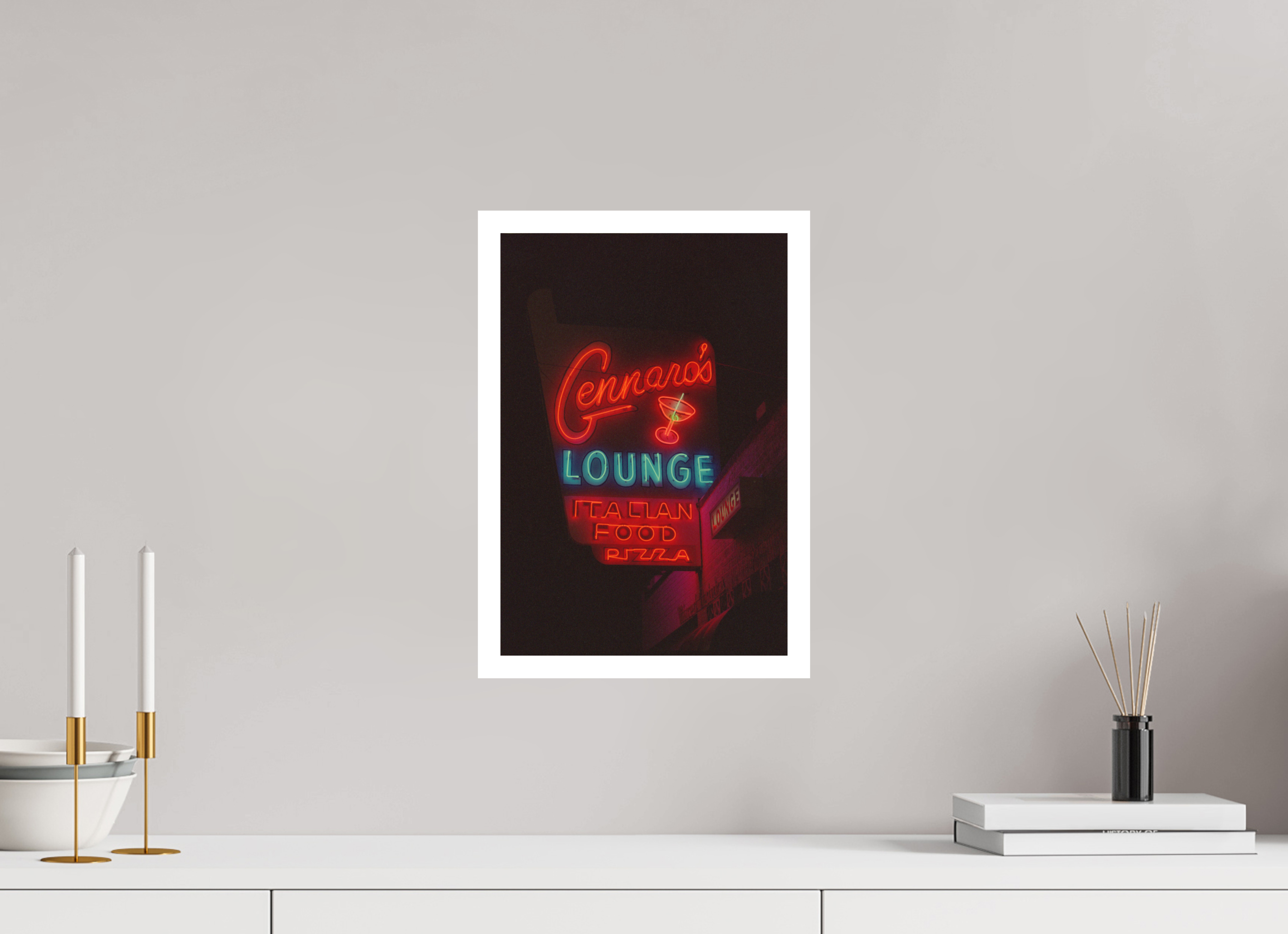 10 x 14.7″, Hahnemuhle Ultra Smooth Paper Gennaro’s Cafe Italiano Neon Lights Photo Masterprint