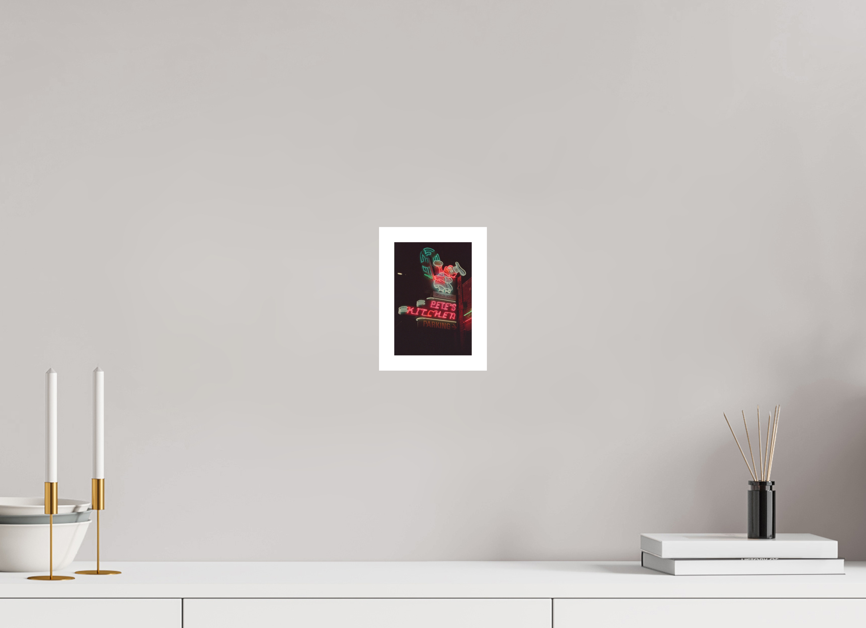 4 x 5.9″, Hahnemuhle Ultra Smooth Paper Pete’s Kitchen Neon Lights Photo Master-print
