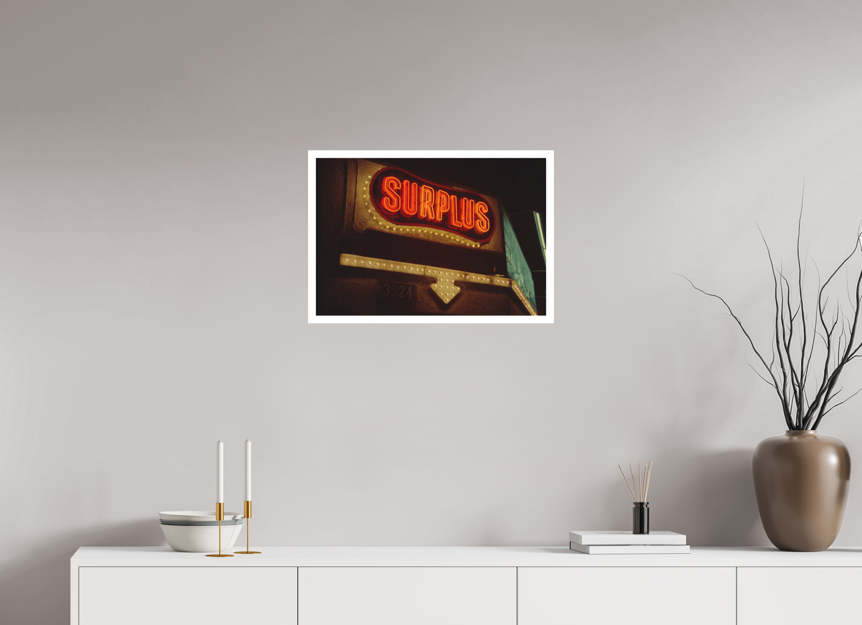 23.3 x 16″, Hahnemuhle Ultra Smooth Paper Surplus Store Neon Lights Photo Master-print