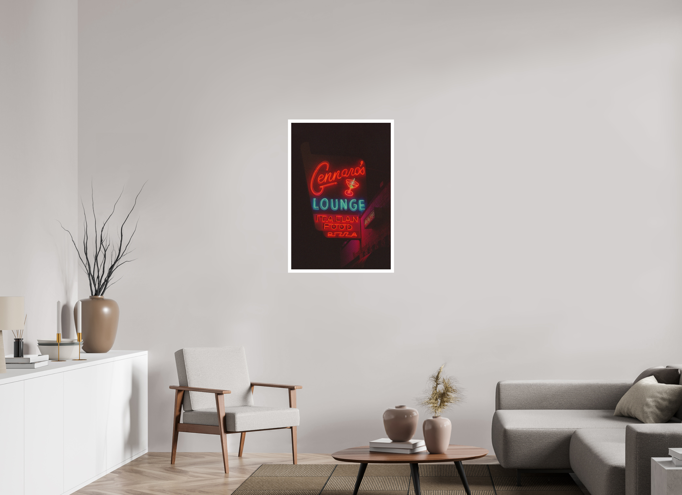 24 x 35.4″, Hahnemuhle Ultra Smooth Paper Gennaro’s Cafe Italiano Neon Lights Photo Masterprint
