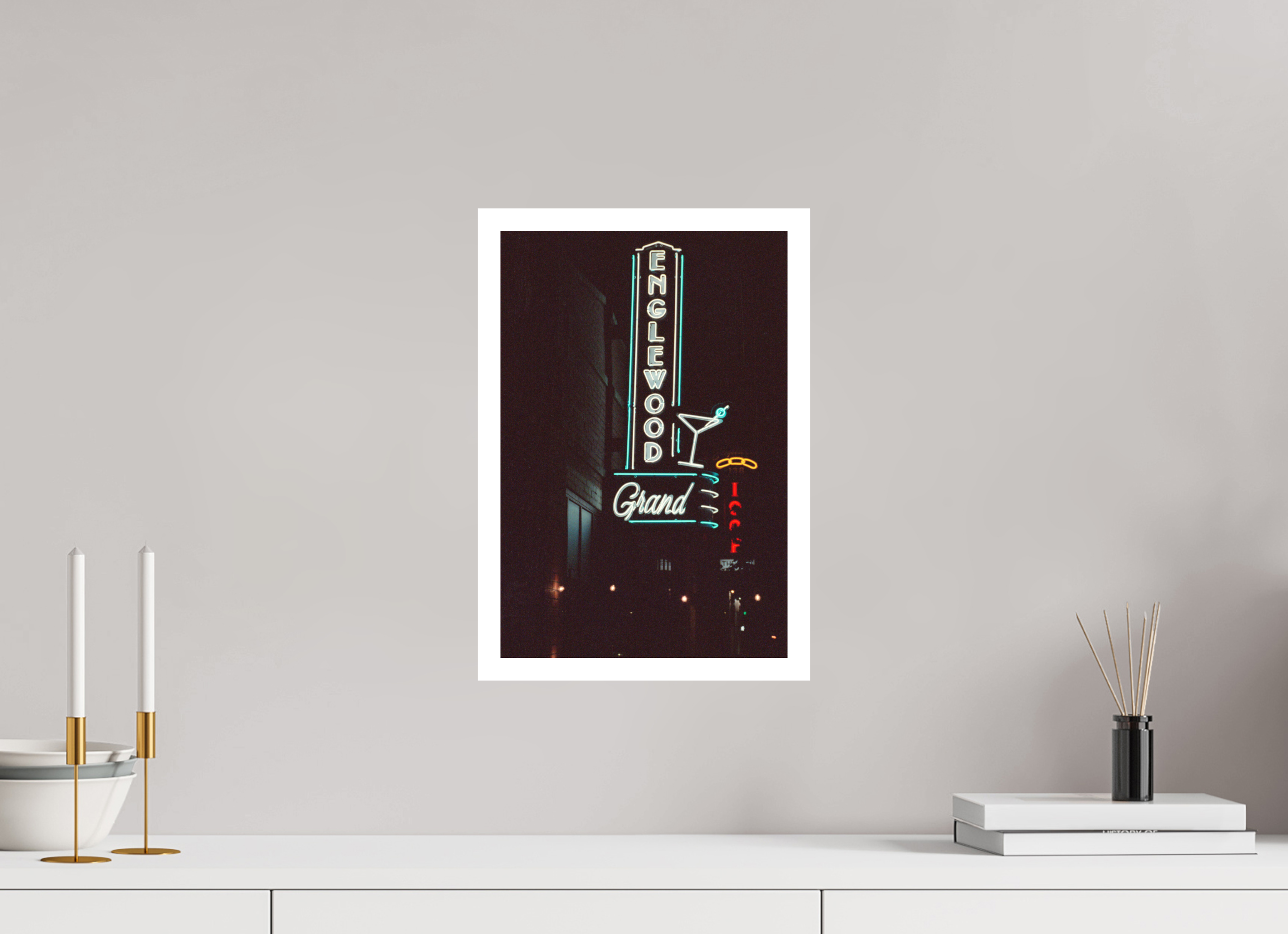 10 x 14.9″, Hahnemuhle Ultra Smooth Paper Englewood Grand Neon Lights Photo Masterprint